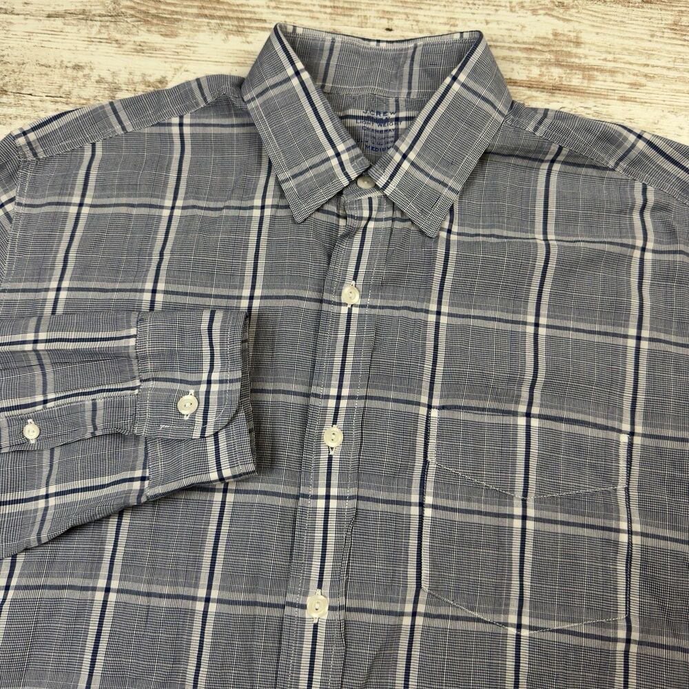 J.Crew Chambray Light Weight Plaid Long Sleeve Button Up Shirt Mens M Blue White